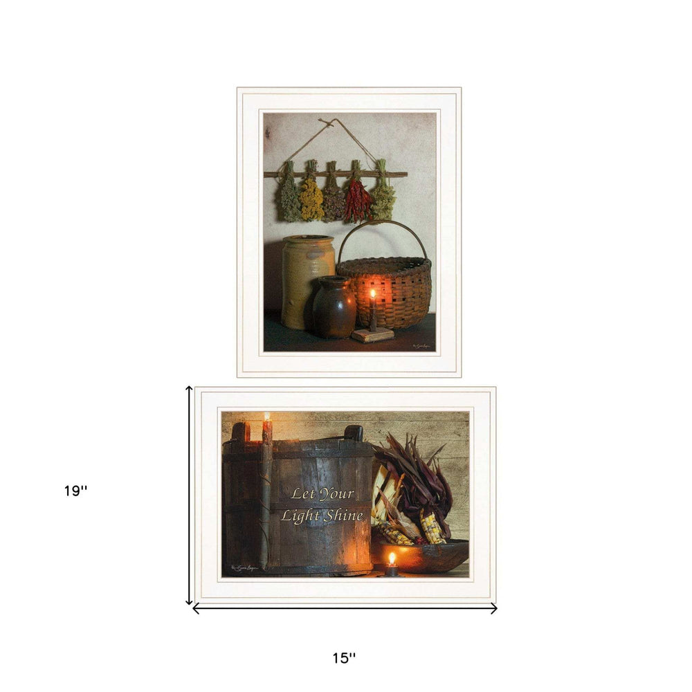 Set Of Two Let Your Light Shine 1 White Framed Print Wall Art - Homeroots - Flyclothing LLC