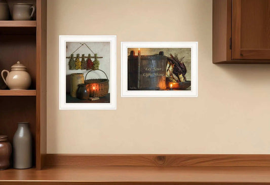 Set Of Two Let Your Light Shine 1 White Framed Print Wall Art - Homeroots - Flyclothing LLC