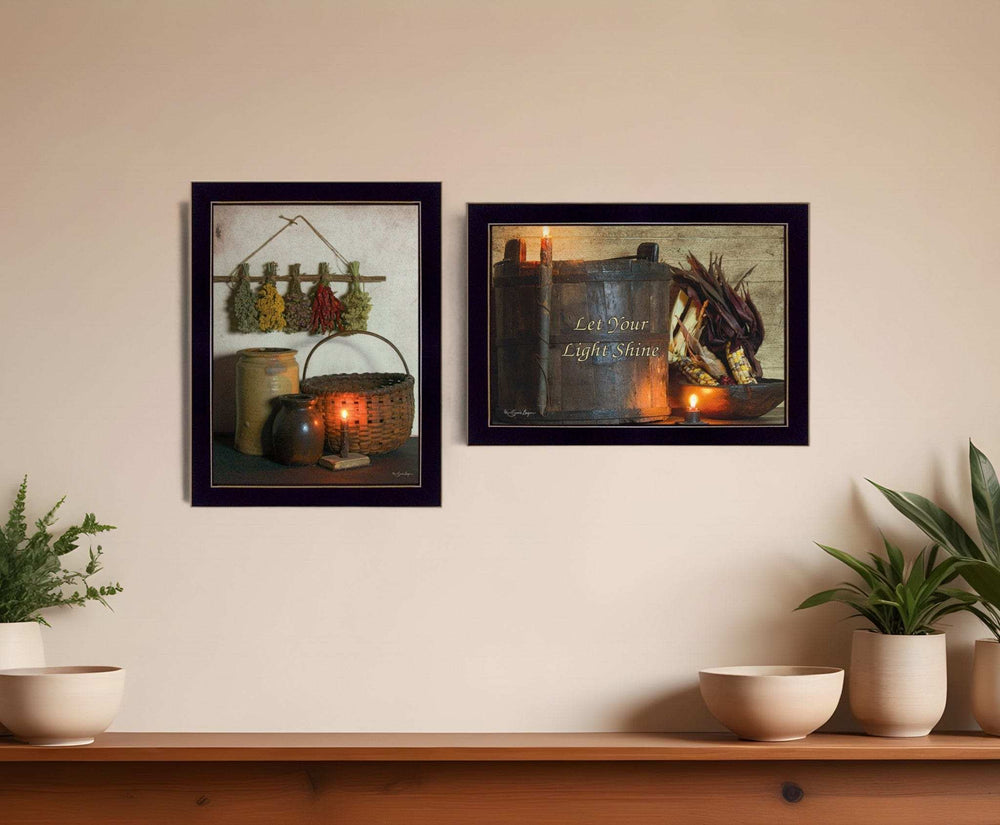 Set Of Two Let Your Light Shine 3 Black Framed Print Wall Art - Homeroots - Flyclothing LLC