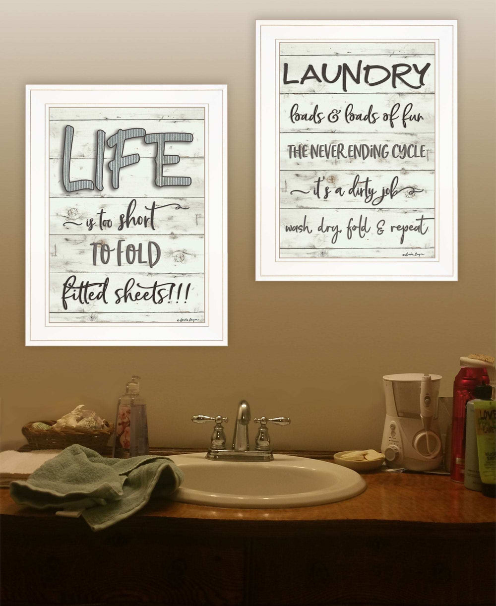 Set Of Two Loads of Fun 1 White Framed Print Bathroom Wall Art - Homeroots - Flyclothing LLC