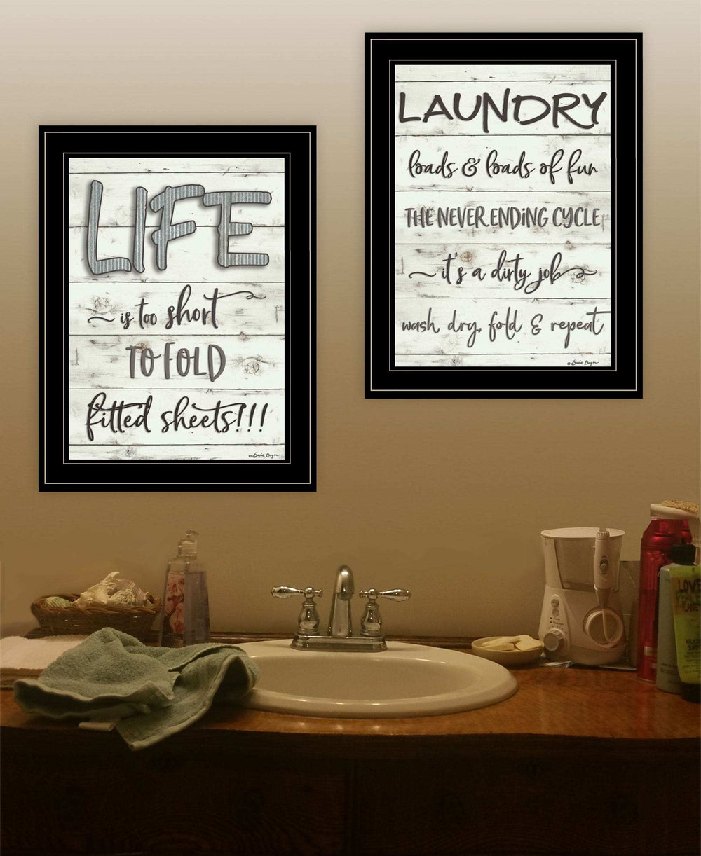 Set Of Two Loads of Fun 2 Black Framed Print Bathroom Wall Art - Homeroots - Flyclothing LLC