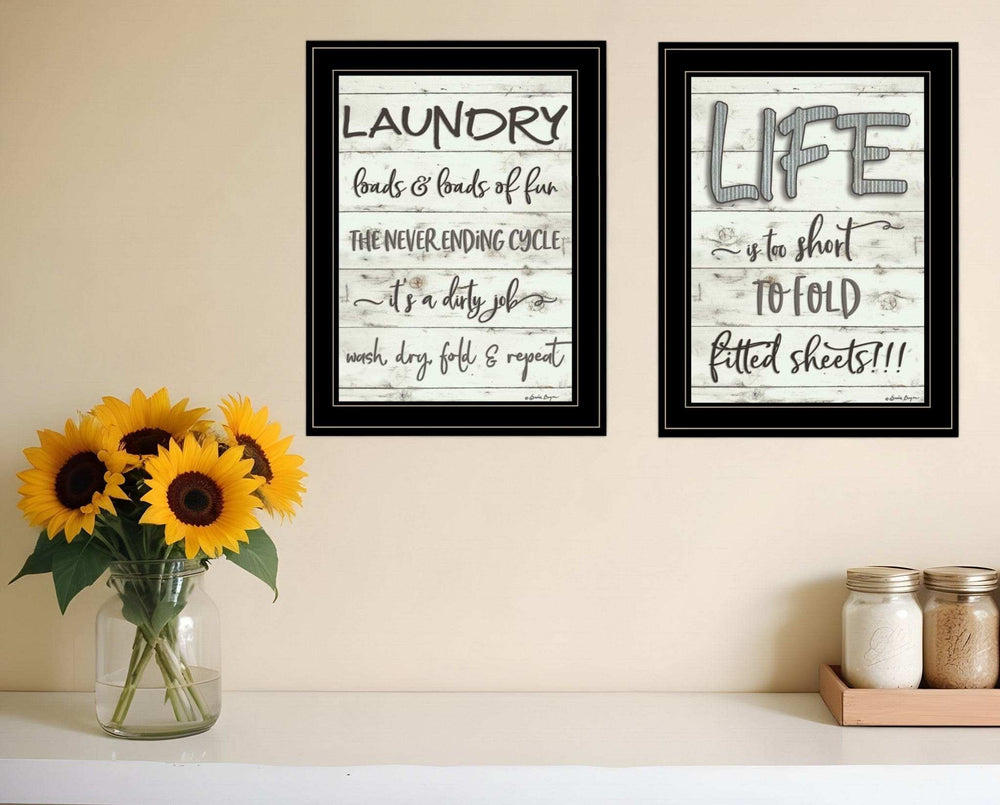 Set Of Two Loads of Fun 2 Black Framed Print Bathroom Wall Art - Homeroots - Flyclothing LLC