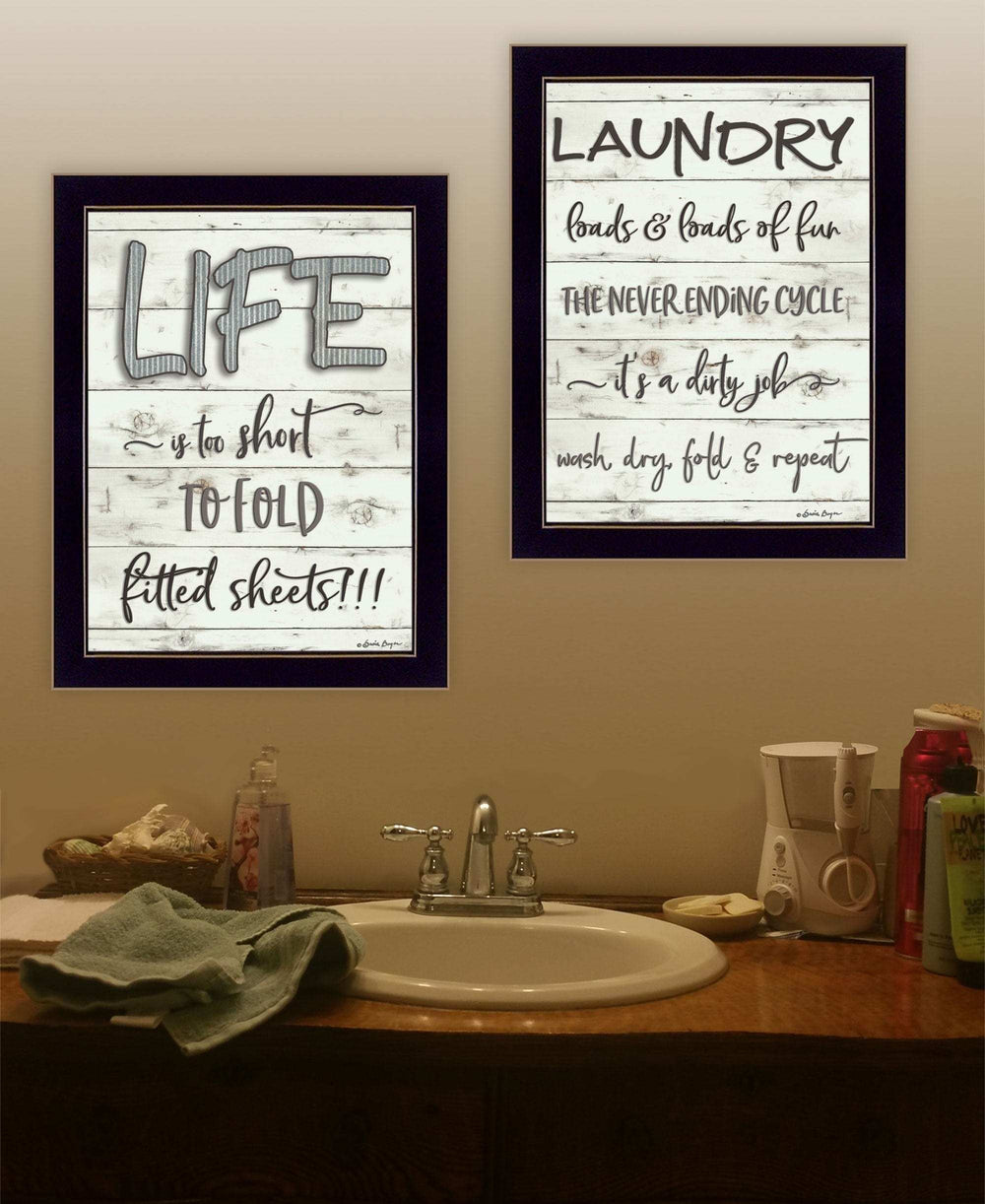 Set Of Two Loads of Fun 3 Black Framed Print Bathroom Wall Art - Homeroots - Flyclothing LLC