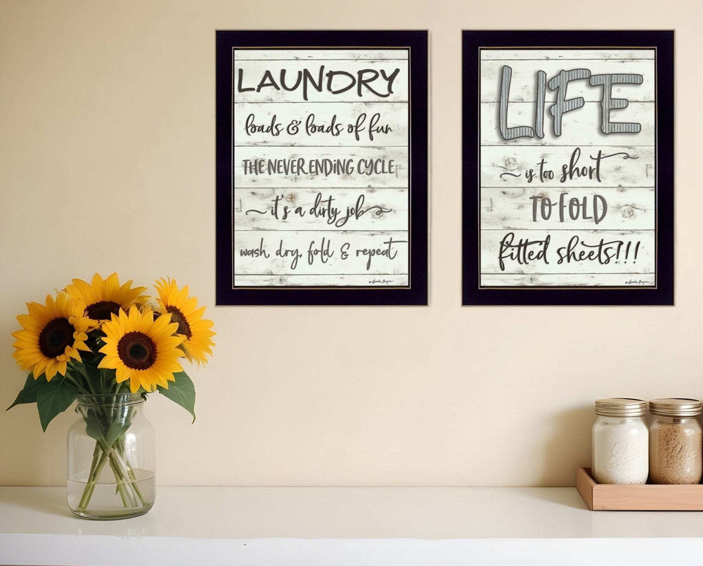 Set Of Two Loads of Fun 3 Black Framed Print Bathroom Wall Art - Homeroots - Flyclothing LLC