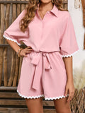 Contrast Trim Half Sleeve Romper - Trendsi - Flyclothing LLC
