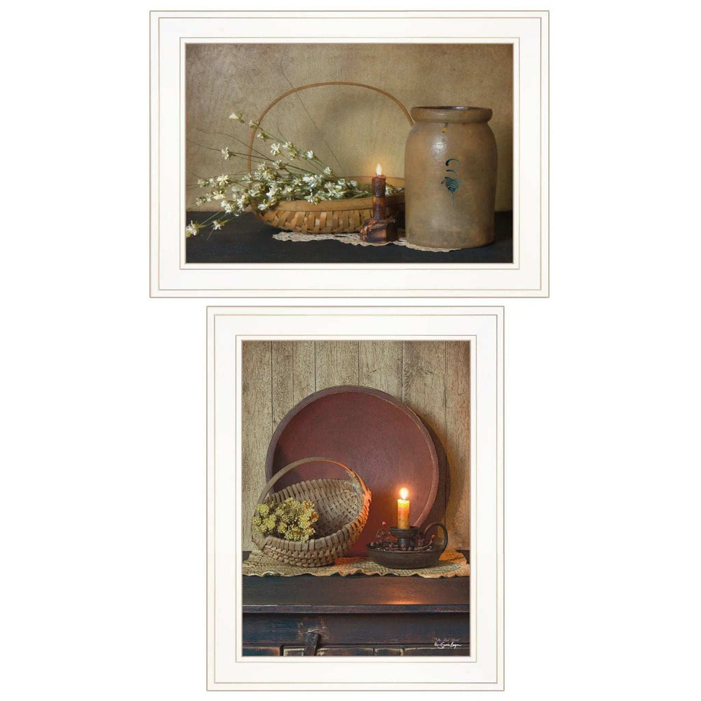 Set Of Two Candle Light and Flowers 1 White Framed Print Wall Art - Homeroots - Flyclothing LLC