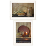 Set Of Two Candle Light and Flowers 1 White Framed Print Wall Art - Homeroots - Flyclothing LLC