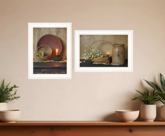 Set Of Two Candle Light and Flowers 1 White Framed Print Wall Art - Homeroots - Flyclothing LLC
