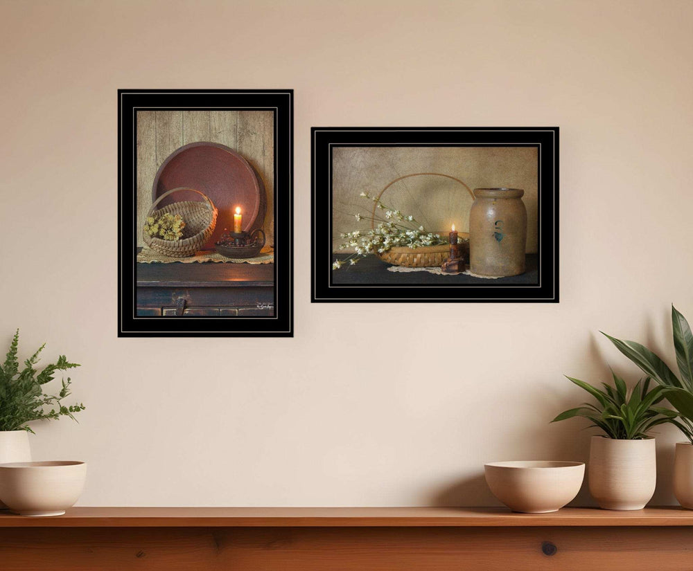 Set Of Two Candle Light and Flowers 2 Black Framed Print Wall Art - Homeroots - Flyclothing LLC