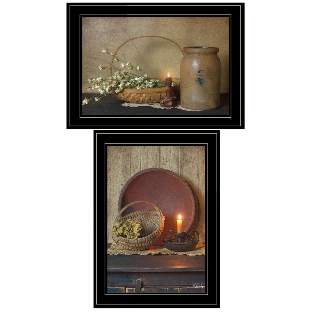 Set Of Two Candle Light and Flowers 2 Black Framed Print Wall Art - Homeroots - Flyclothing LLC