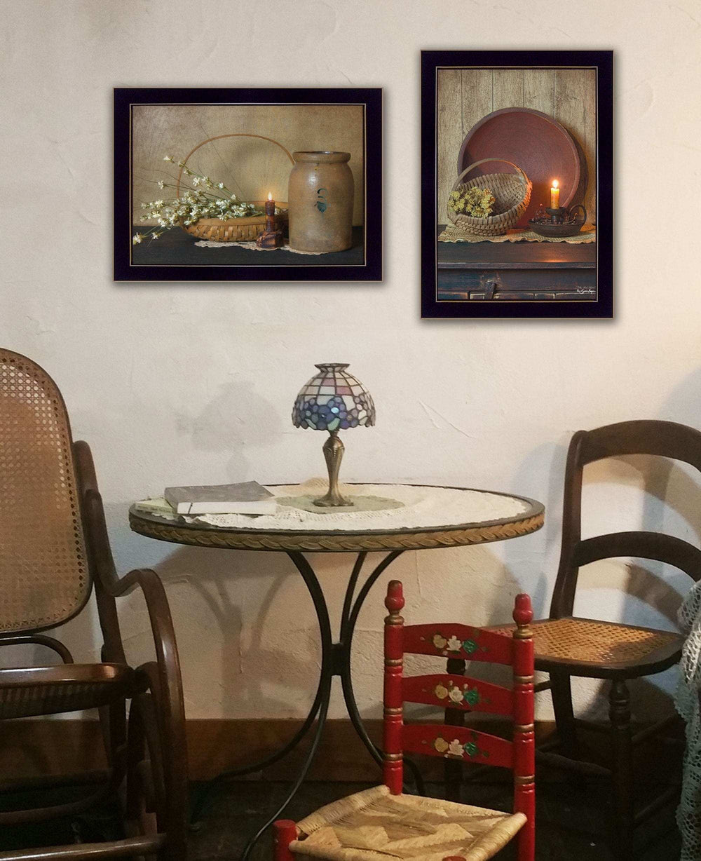 Set Of Two Candle Light and Flowers 3 Black Framed Print Wall Art - Homeroots - Flyclothing LLC