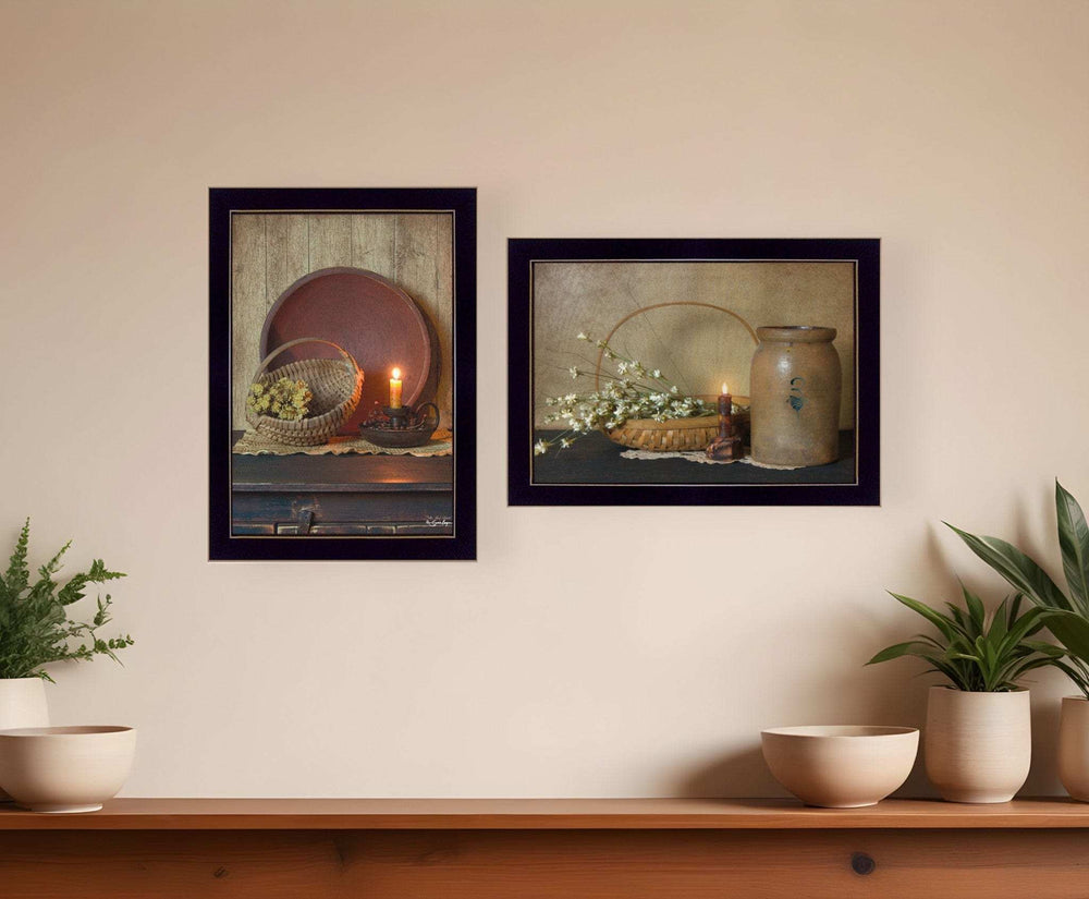 Set Of Two Candle Light and Flowers 3 Black Framed Print Wall Art - Homeroots - Flyclothing LLC
