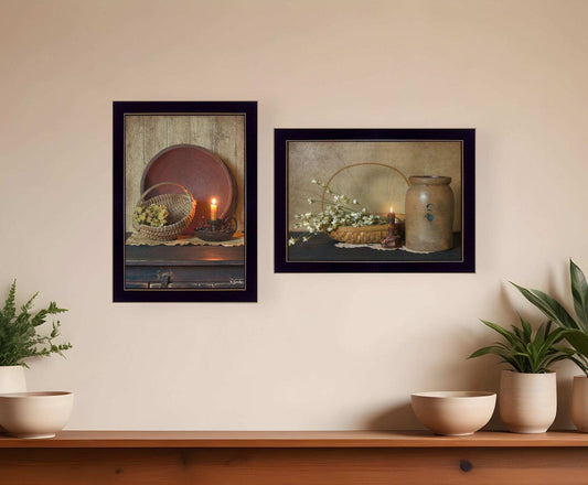 Set Of Two Candle Light and Flowers 3 Black Framed Print Wall Art - Homeroots - Flyclothing LLC