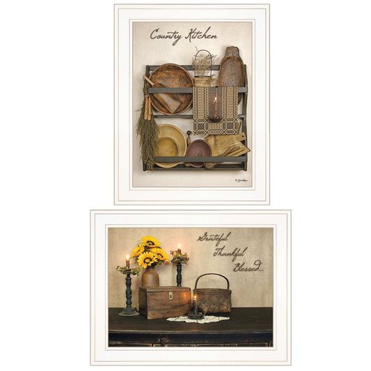 Set Of Two Grateful and Blessed White Framed Print Kitchen Wall Art - Homeroots - Flyclothing LLC