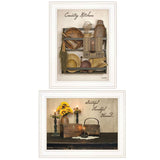 Set Of Two Grateful and Blessed White Framed Print Kitchen Wall Art - Homeroots - Flyclothing LLC