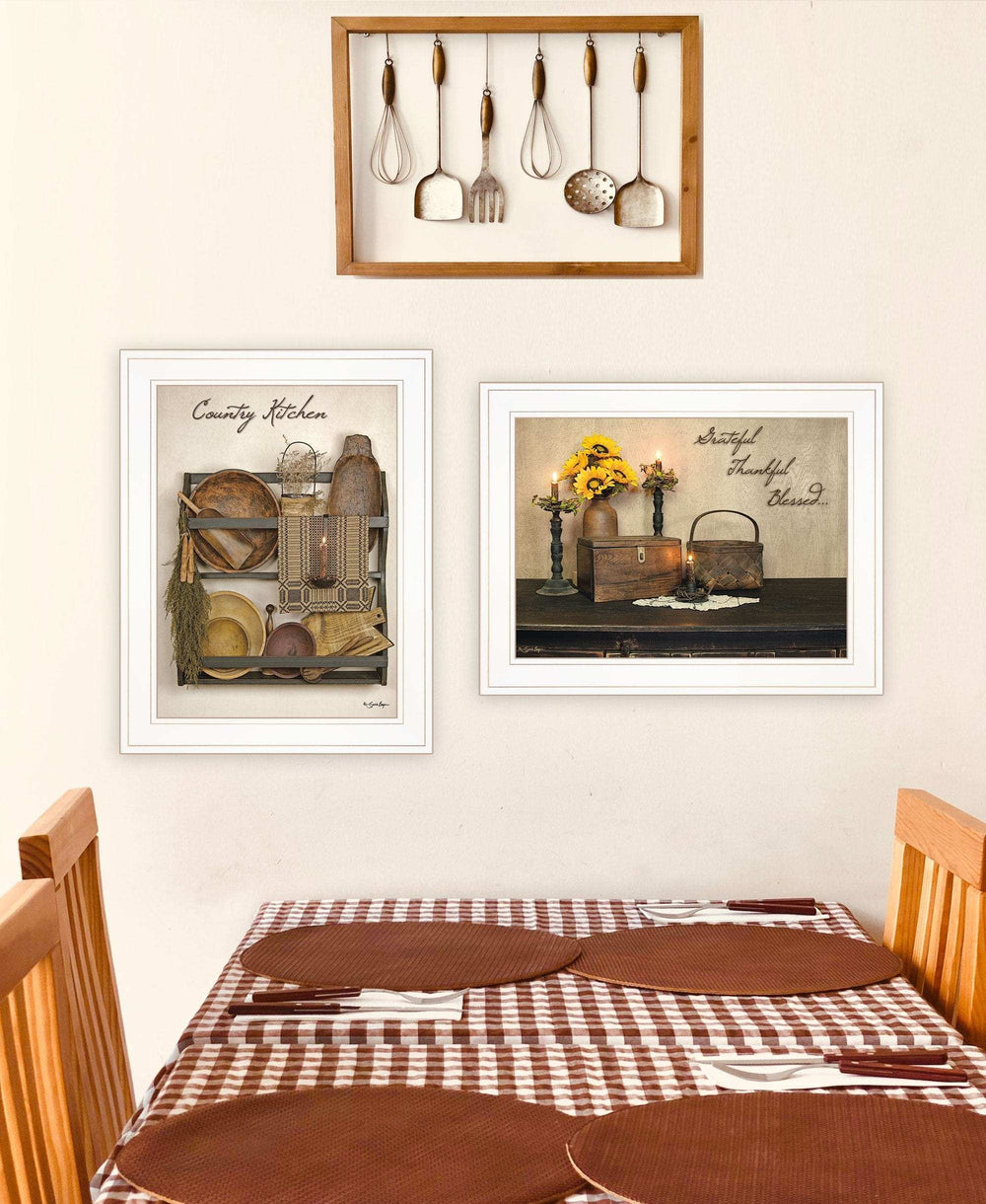 Set Of Two Grateful and Blessed White Framed Print Kitchen Wall Art - Homeroots - Flyclothing LLC