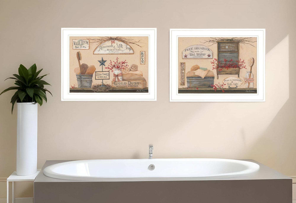 Set Of Two Wash Room White Framed Print Bathroom Wall Art - Homeroots - Flyclothing LLC