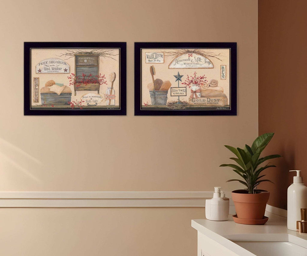 Set Of Two Wash Room Black Framed Print Bathroom Wall Art - Homeroots - Flyclothing LLC
