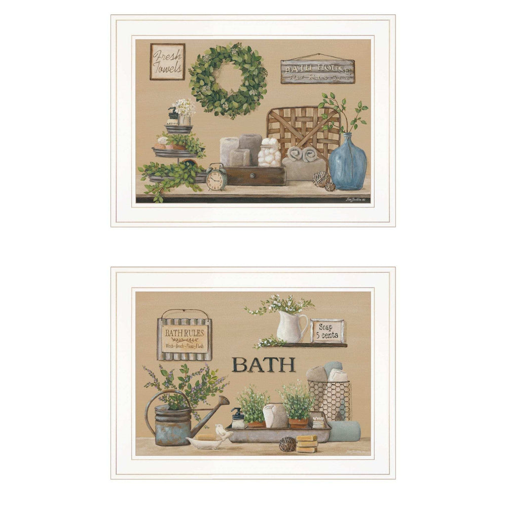 Set Of Two Bath Time 1 White Framed Print Bathroom Wall Art - Homeroots - Flyclothing LLC