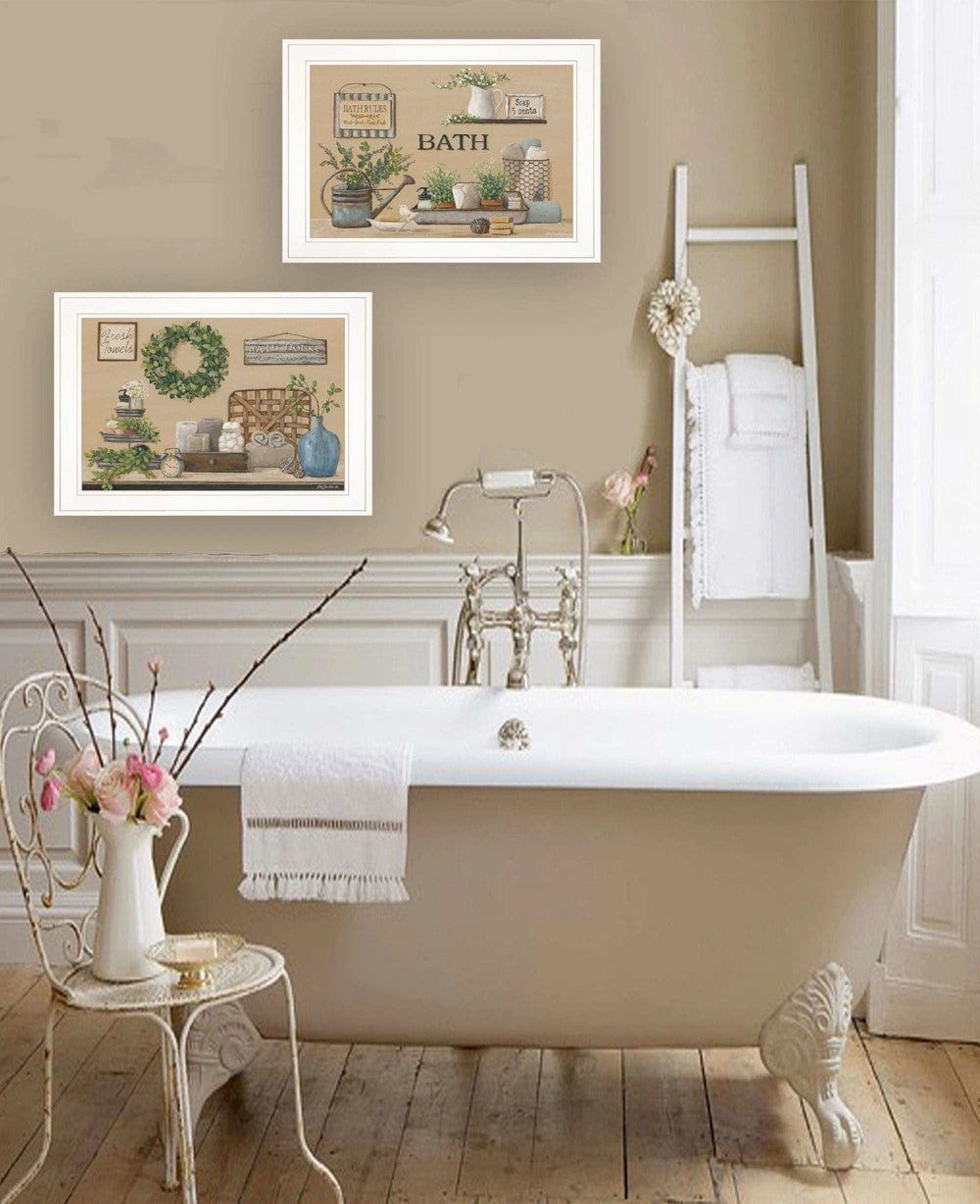 Set Of Two Bath Time 1 White Framed Print Bathroom Wall Art - Homeroots - Flyclothing LLC