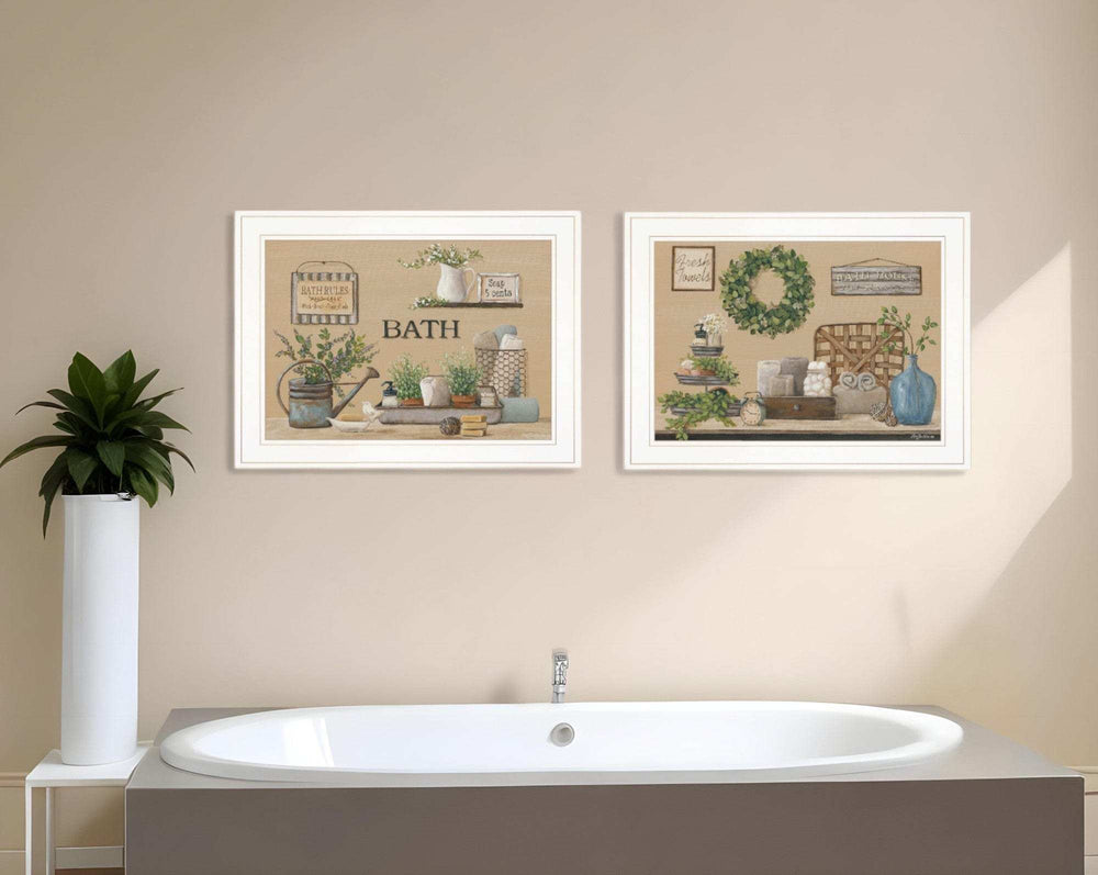 Set Of Two Bath Time 1 White Framed Print Bathroom Wall Art - Homeroots - Flyclothing LLC