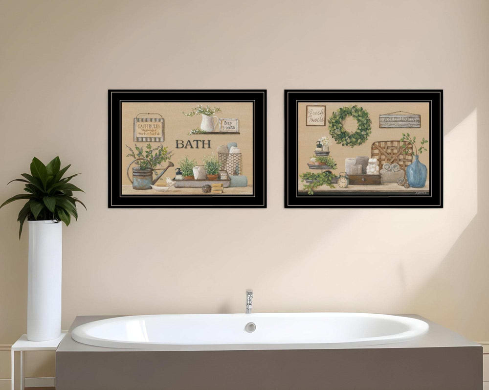 Set Of Two Bath Time 2 Black Framed Print Bathroom Wall Art - Homeroots - Flyclothing LLC