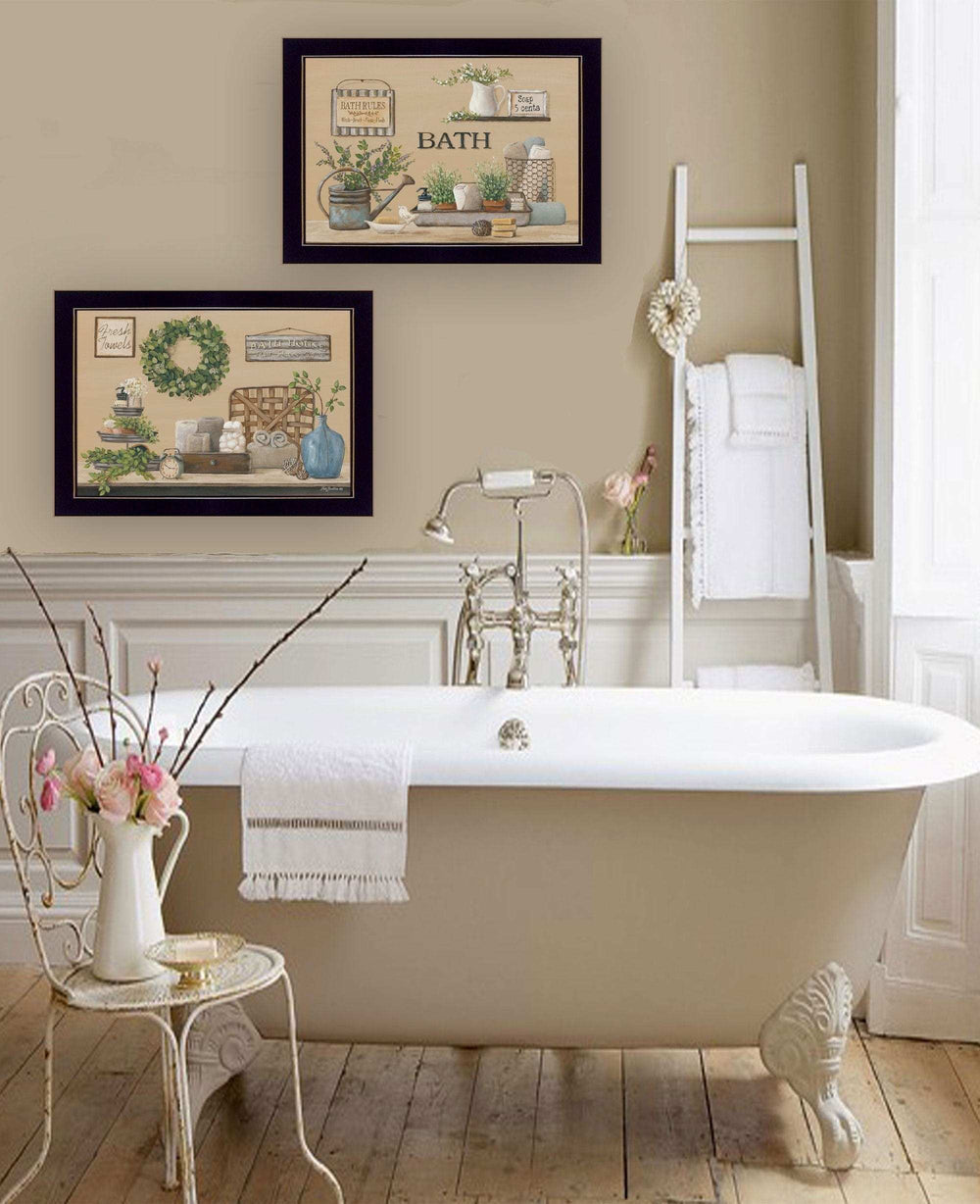 Set Of Two Bath Time 3 Black Framed Print Bathroom Wall Art - Homeroots - Flyclothing LLC