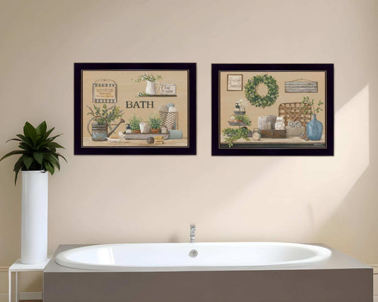 Set Of Two Bath Time 3 Black Framed Print Bathroom Wall Art - Homeroots - Flyclothing LLC