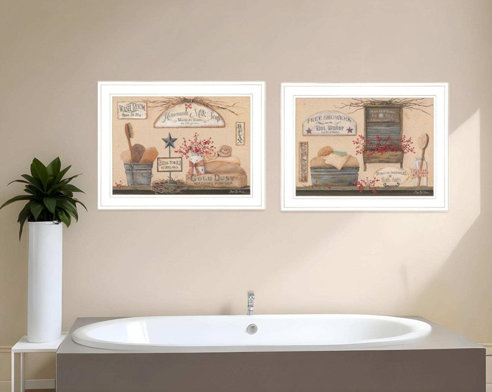 Set Of Two Wash Room 4 White Framed Print Bathroom Wall Art - Homeroots - Flyclothing LLC
