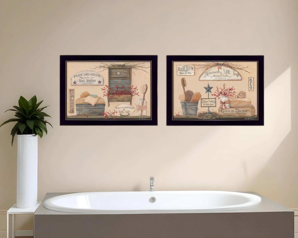 Set Of Two Wash Room Black Framed Print Bathroom Wall Art - Homeroots - Flyclothing LLC