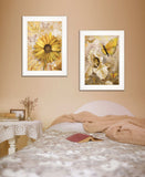 Set Of Two Yellow Flowers And Butterflies White Framed Print Wall Art - Homeroots - Flyclothing LLC