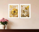 Set Of Two Yellow Flowers And Butterflies White Framed Print Wall Art - Homeroots - Flyclothing LLC