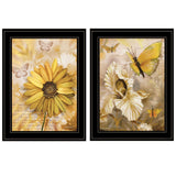 Set Of Two Flowers and Butterflies 2 Black Framed Print Wall Art - Homeroots - Flyclothing LLC