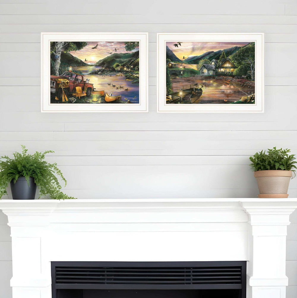 Set Of Two Lakefront Camping 1 White Framed Print Wall Art - Homeroots - Flyclothing LLC