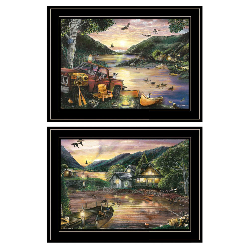 Set Of Two Lakefront Camping 2 Black Framed Print Wall Art - Homeroots - Flyclothing LLC