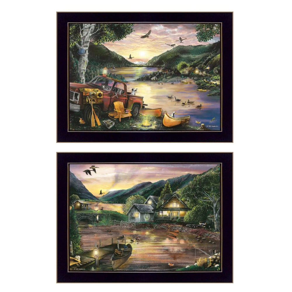 Set Of Two Lakefront Camping 3 Black Framed Print Wall Art - Homeroots - Flyclothing LLC