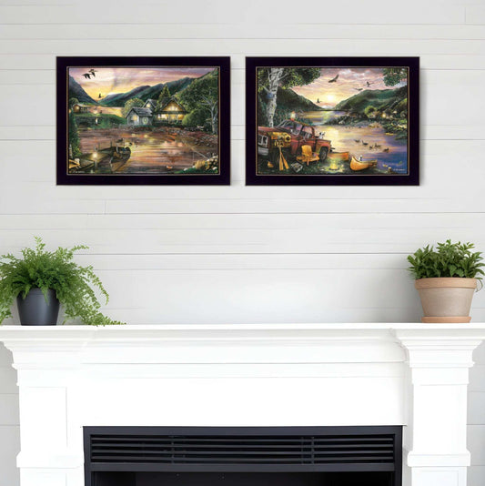 Set Of Two Lakefront Camping 3 Black Framed Print Wall Art - Homeroots - Flyclothing LLC