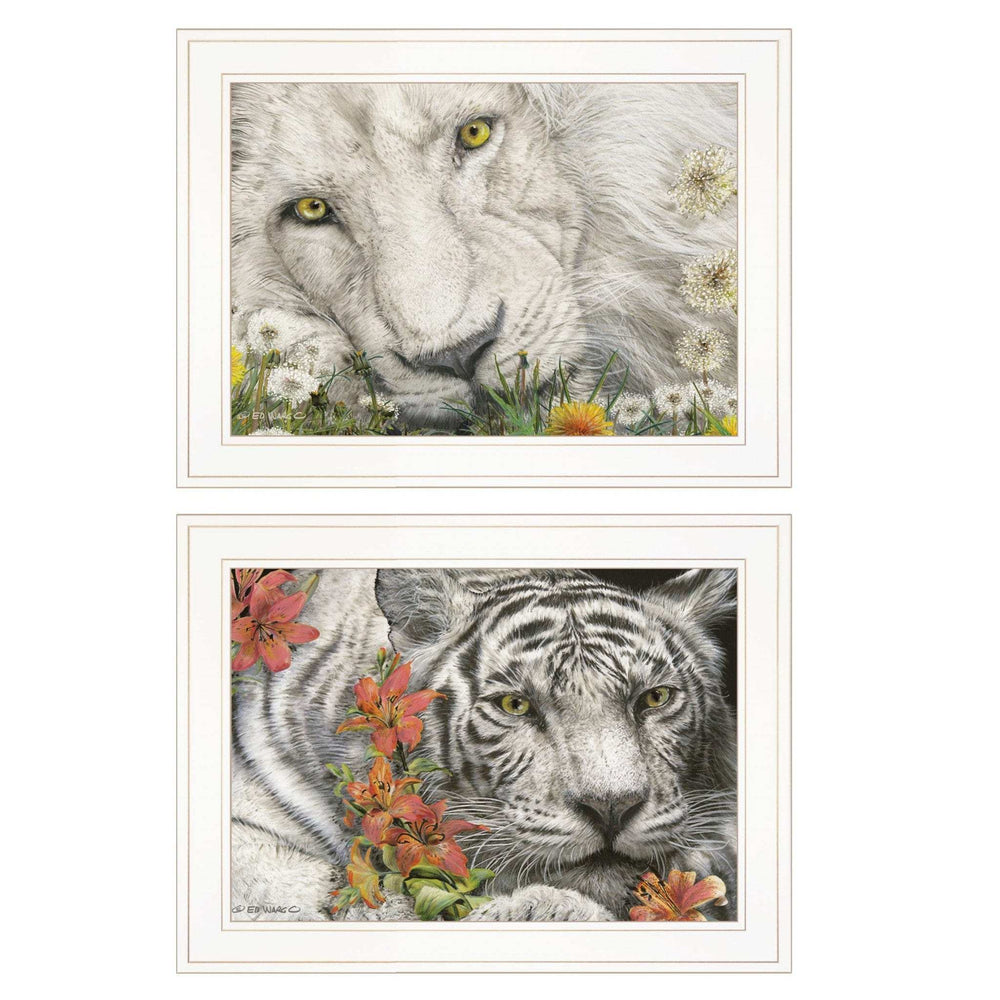 Set Of Two Tiger Lily Dandy Lion 1 White Framed Print Wall Art - Homeroots - Flyclothing LLC