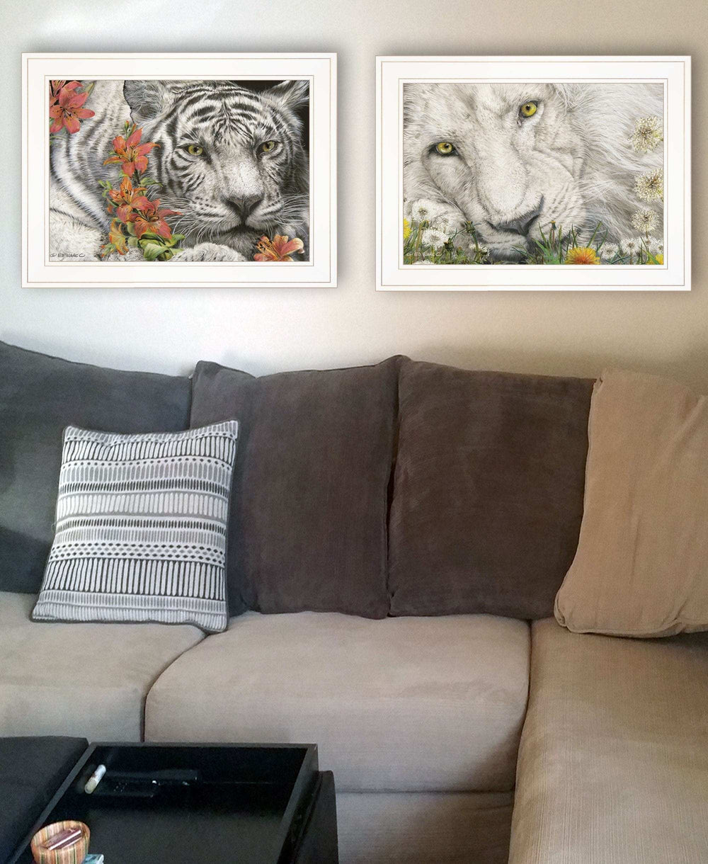 Set Of Two Tiger Lily Dandy Lion 1 White Framed Print Wall Art - Homeroots - Flyclothing LLC