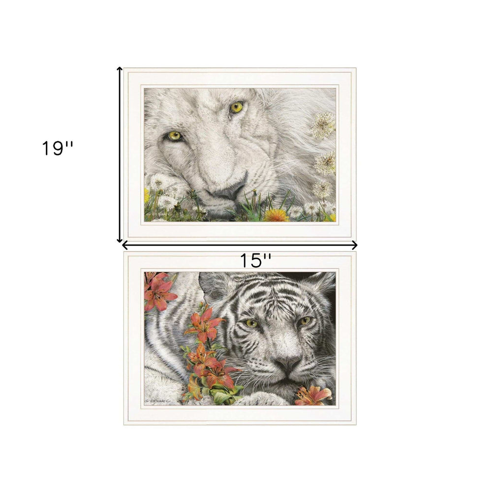 Set Of Two Tiger Lily Dandy Lion 1 White Framed Print Wall Art - Homeroots - Flyclothing LLC