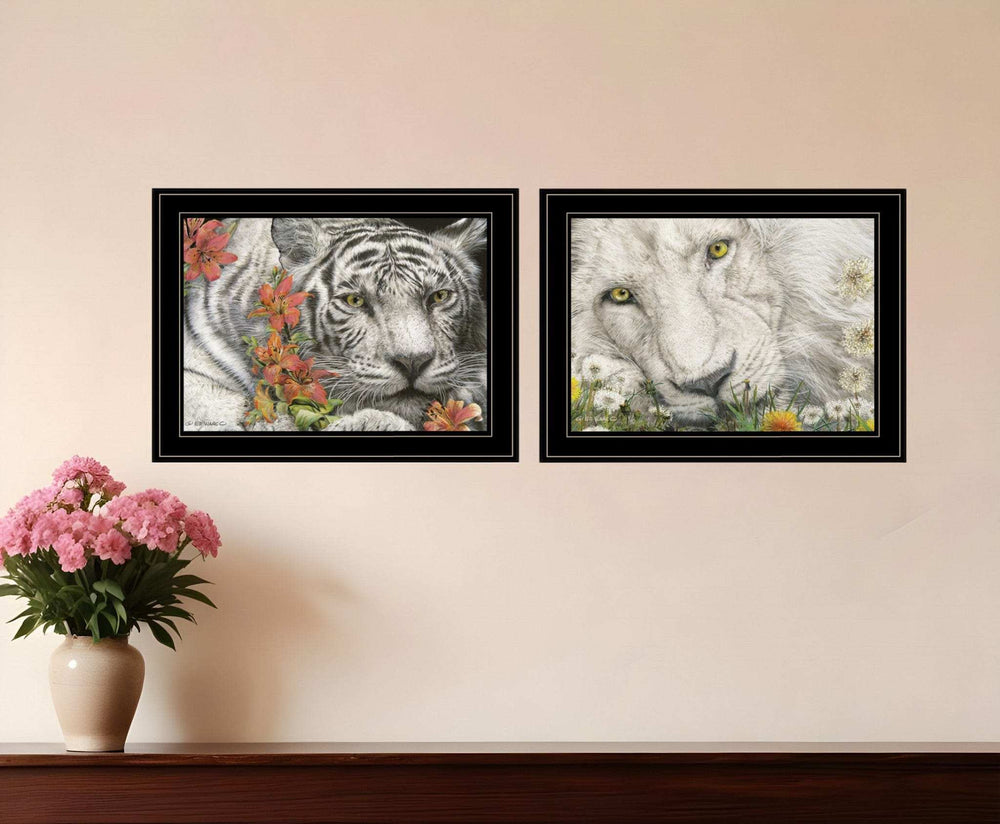 Set Of Two Tiger Lily Dandy Lion 2 Black Framed Print Wall Art - Homeroots - Flyclothing LLC