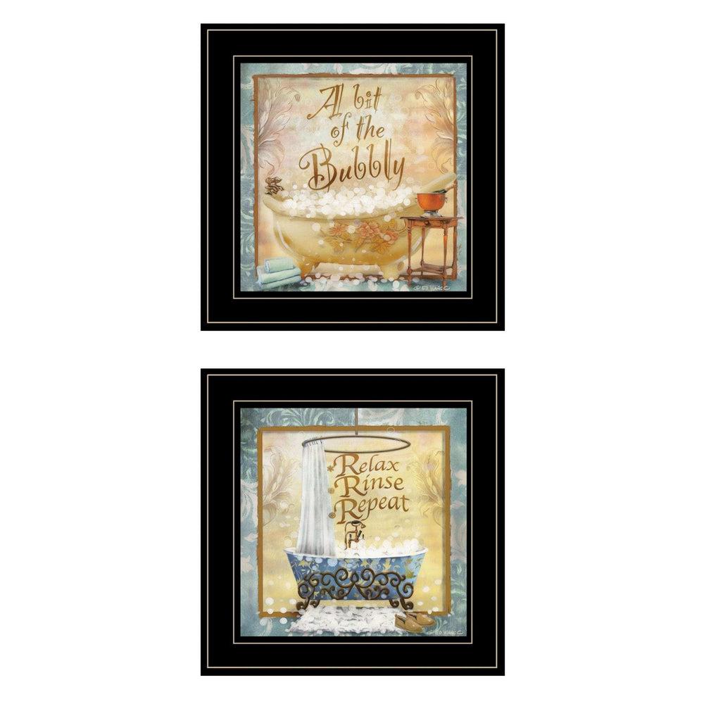 Set Of Two A Bit of Bubbly 2 Black Framed Print Bathroom Wall Art - Homeroots - Flyclothing LLC