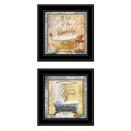 Set Of Two A Bit of Bubbly 2 Black Framed Print Bathroom Wall Art - Homeroots - Flyclothing LLC