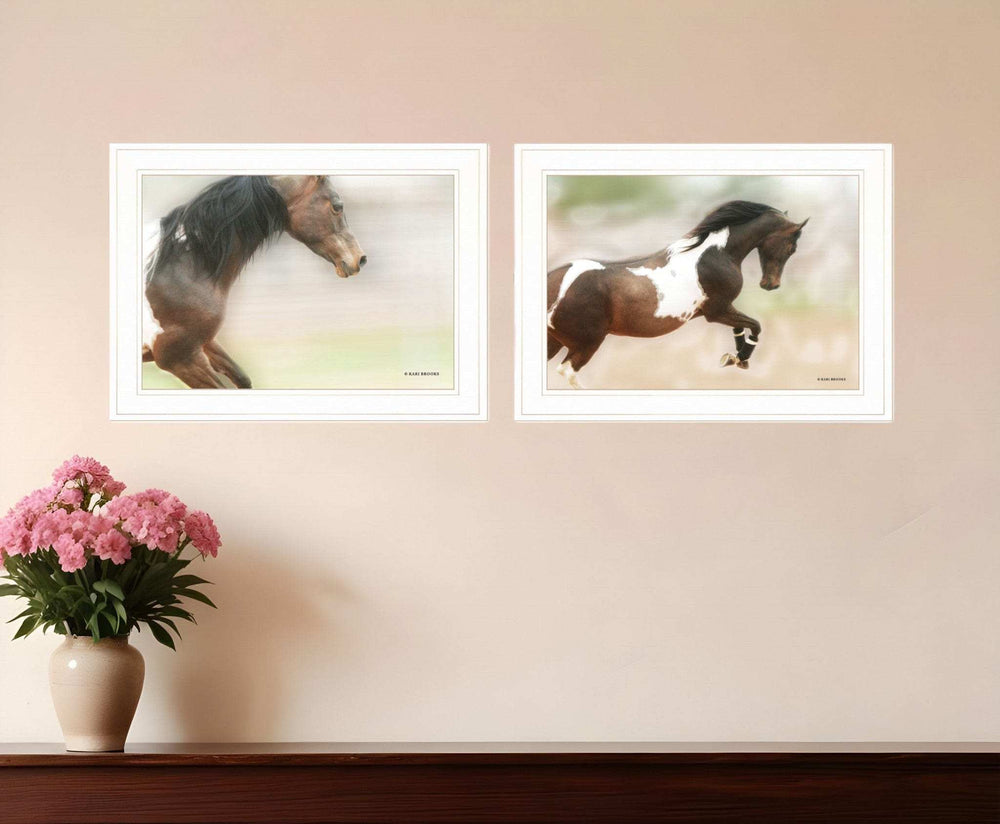 Set Of Two Wild Horses White Framed Print Wall Art - Homeroots - Flyclothing LLC