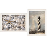 Set Of Two Cape Hatteras Lighthouse and Sea Shells 3 White Framed Print Wall Art - Homeroots - Flyclothing LLC
