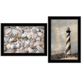 Set Of Two Cape Hatteras Lighthouse and Sea Shells 4 Black Framed Print Wall Art - Homeroots - Flyclothing LLC