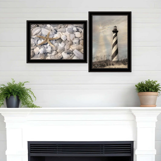 Set Of Two Cape Hatteras Lighthouse and Sea Shells 4 Black Framed Print Wall Art - Homeroots - Flyclothing LLC