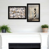 Set Of Two Cape Hatteras Lighthouse and Sea Shells 4 Black Framed Print Wall Art - Homeroots - Flyclothing LLC