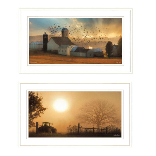 Set Of Two Farm Country Sunrise White Framed Print Wall Art - Homeroots - Flyclothing LLC