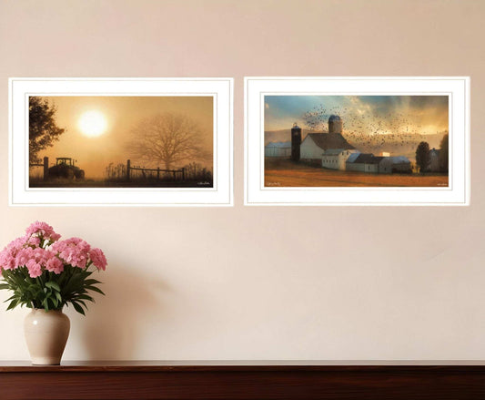 Set Of Two Farm Country Sunrise White Framed Print Wall Art - Homeroots - Flyclothing LLC